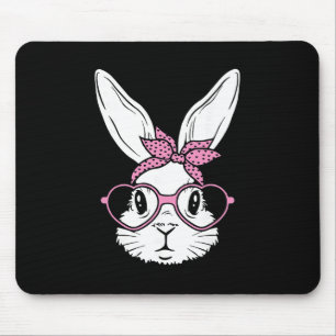 Cute Bunny Rabbit Face With Ndana Heart Gles Easte Mouse Mat
