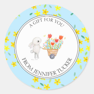 Cute Bunny Rabbit Floral Custom Baby Shower Favor Classic Round Sticker