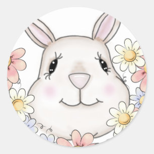 Cute Bunny Rabbit Flowers & Butterflies Classic Round Sticker