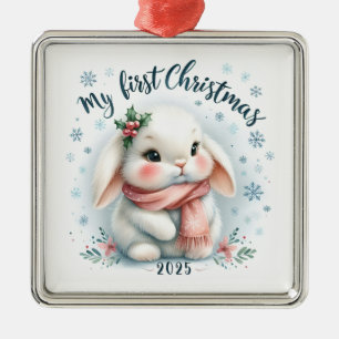 CUTE BUNNY RABBIT FOR MY FIRST CHRISTMAS METAL TREE DECORATION