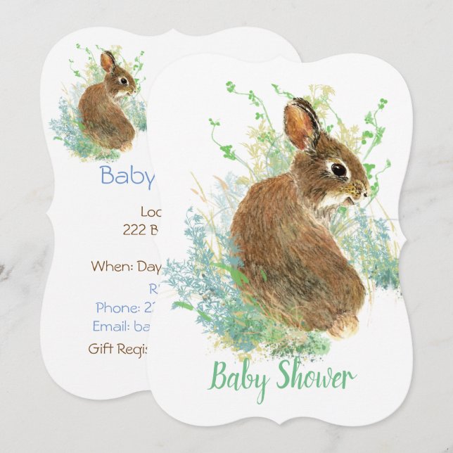 Cute Bunny Rabbit, Garden Animal Baby Shower Invitation (Front/Back)