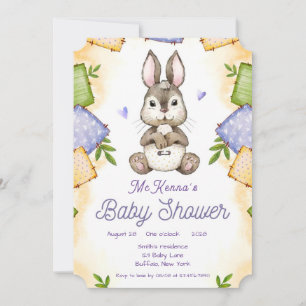 Cute Bunny Rabbit Girl Baby Shower Invitation