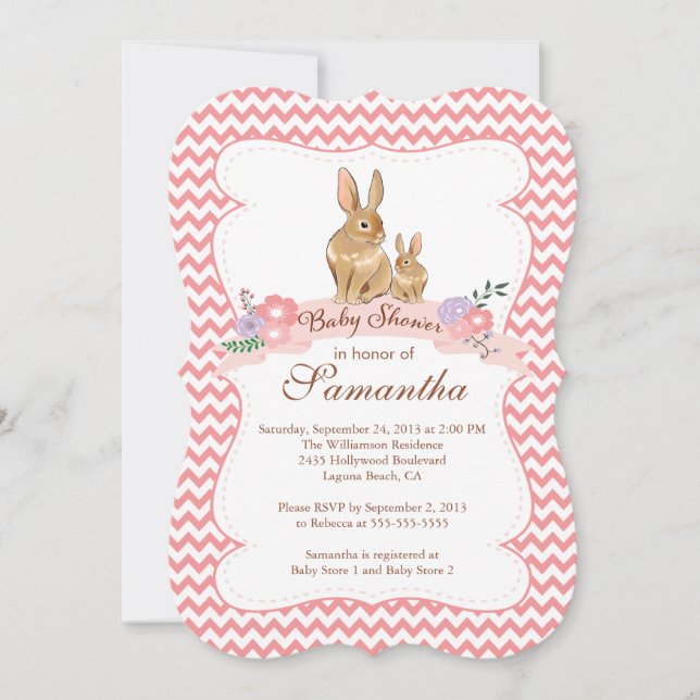 Cute Bunny Rabbit Girl Baby Shower Invitations (Front)
