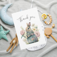 Cute Bunny Rabbit Girl Baby Shower Thank You Card