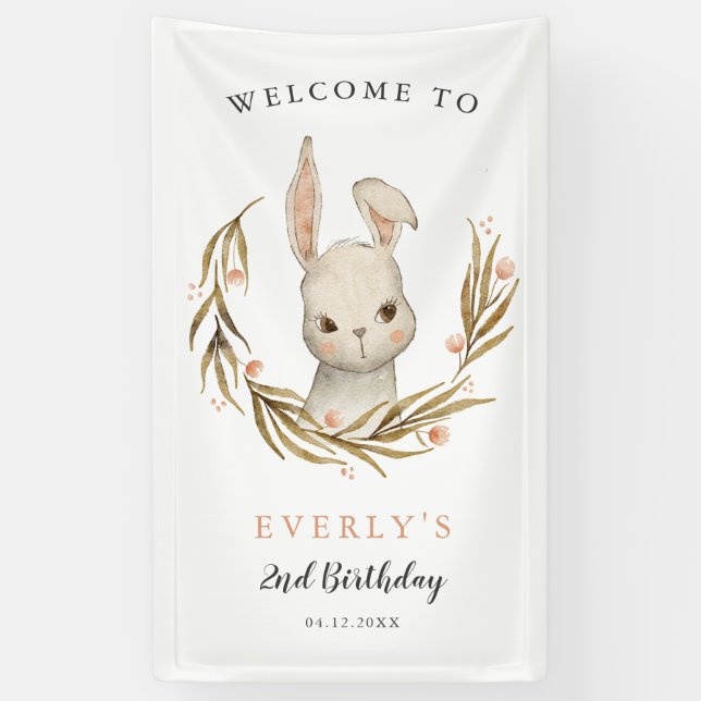 Cute Bunny Rabbit Girl Birthday Party Welcome Banner (Vertical)