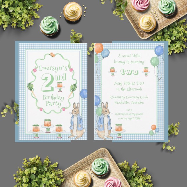 Cute Bunny Rabbit Green 2nd Birthday Party Invitation (Creator Uploaded)