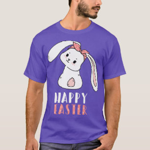 Cute Bunny Rabbit hairband pink bow Happy Easter f T-Shirt