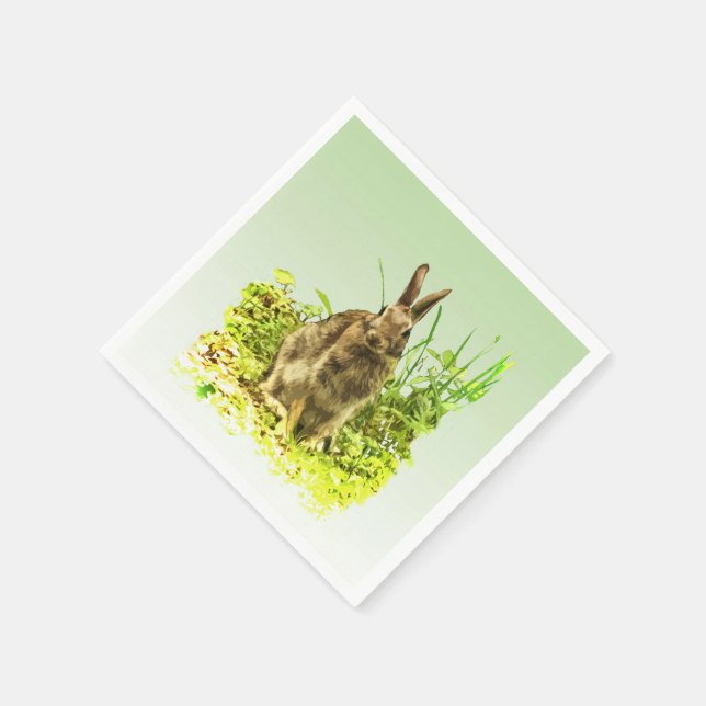 Cute Bunny Rabbit in Green Grass Paper Napkin (Corner)