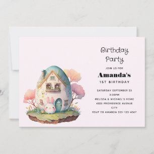 Cute Bunny Rabbit Japanese Kawaii Style Birthday Invitation