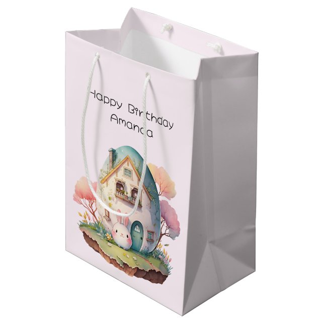 Cute Bunny Rabbit Japanese Kawaii Style Birthday Medium Gift Bag (Front Angled)