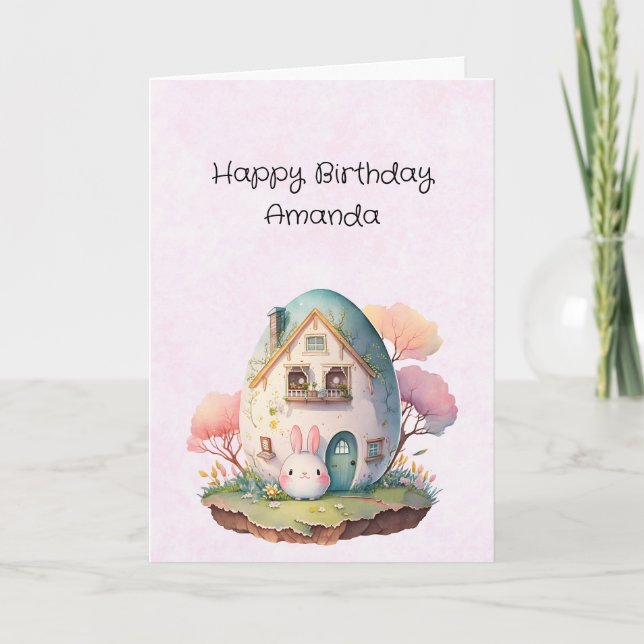 Cute Bunny Rabbit Japanese Kawaii Style Birthday Thank You Card (Front)