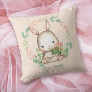Cute Bunny Rabbit Leaf Wreath Baby Nursery Cushion