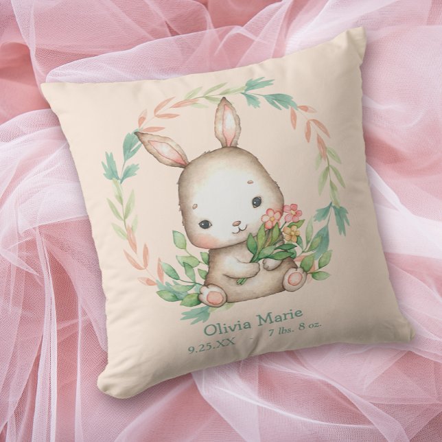 Cute Bunny Rabbit Leaf Wreath Baby Nursery Cushion (Creator Uploaded)