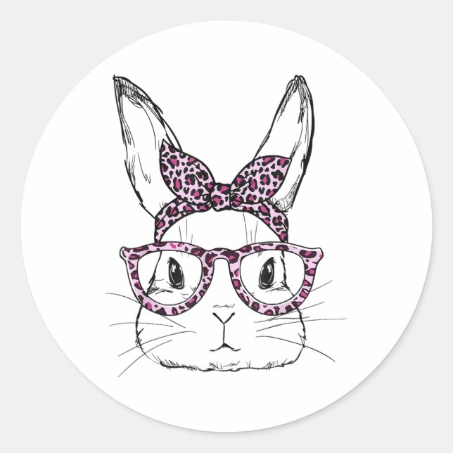 Cute Bunny Rabbit Leopard Gles Happy Easter Day  Classic Round Sticker (Front)