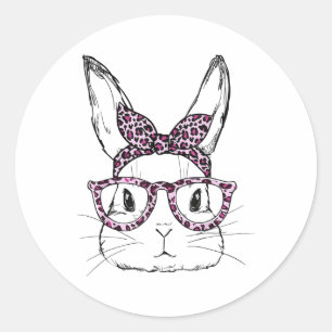 Cute Bunny Rabbit Leopard Gles Happy Easter Day Classic Round Sticker