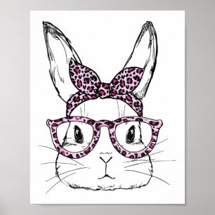 Cute Bunny Rabbit Leopard Gles Happy Easter Day Poster