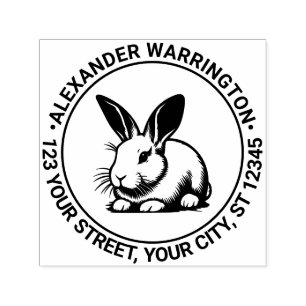 Cute Bunny Rabbit Line Art #3 Name Ret Address Self-inking Stamp