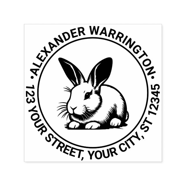 Cute Bunny Rabbit Line Art #3 Name Ret Address Self-inking Stamp (Design)