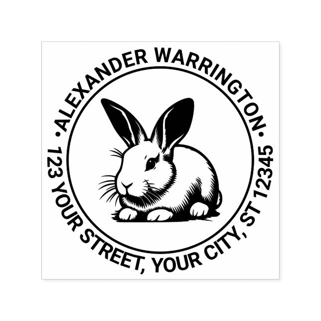 Cute Bunny Rabbit Line Art #3 Name Ret Address Self-inking Stamp (Design)