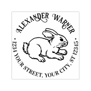 Cute Bunny Rabbit Line Art Name Return Address Self-inking Stamp