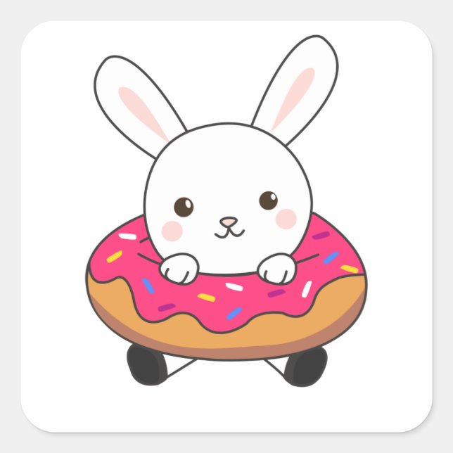Cute bunny rabbit loaf Doughnut Sprinkles Pink Square Sticker (Front)