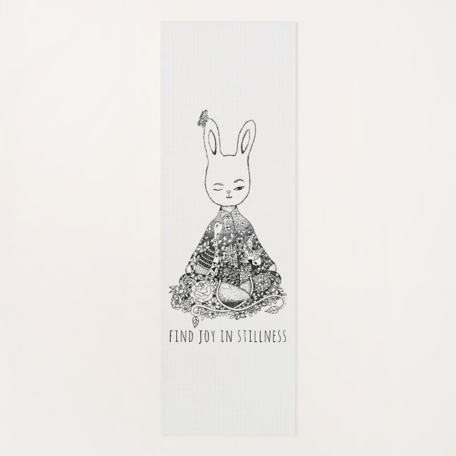 Cute Bunny Rabbit Meditation Illustration Kid's Yoga Mat (Front)