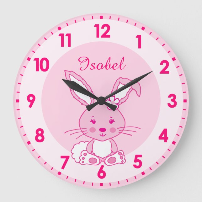 Cute bunny rabbit nursery named kids clock (Front)