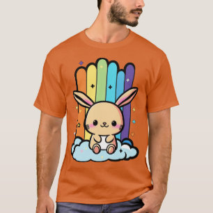 Cute Bunny Rabbit on a Rainbow Cloud Colourful Kaw T-Shirt