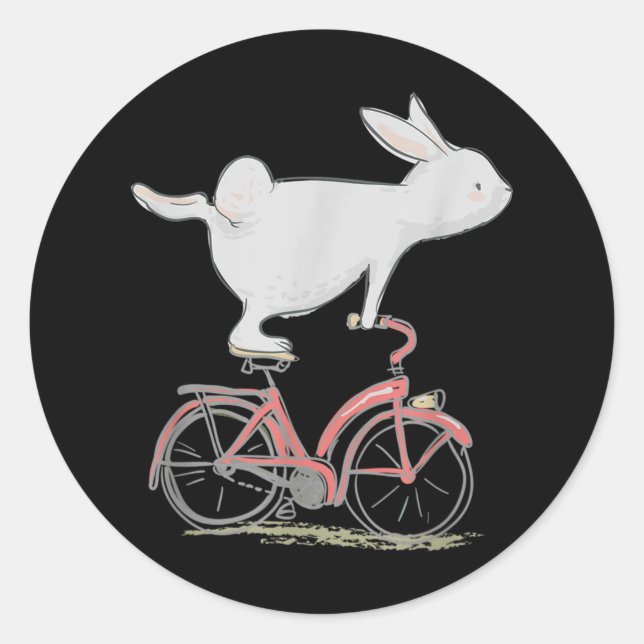 Cute Bunny Rabbit On Bike Cycling Bicycle Classic Round Sticker (Front)
