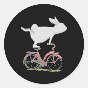 Cute Bunny Rabbit On Bike Cycling Bicycle Classic Round Sticker