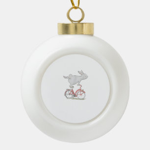 Cute Bunny Rabbit On Bike _ Cycling _ Bicycle & G Ceramic Ball Christmas Ornament