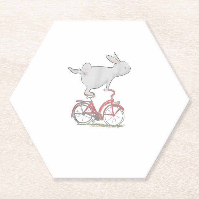 Cute Bunny Rabbit On Bike _ Cycling _ Bicycle  & G Paper Coaster (Front)
