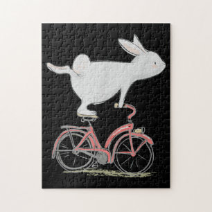 Cute Bunny Rabbit On Bike Cycling Bicycle Jigsaw Puzzle