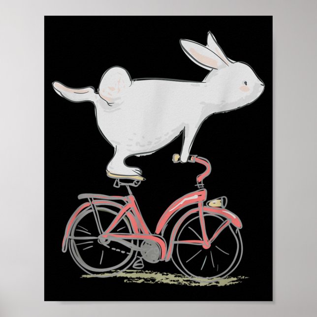 Cute Bunny Rabbit On Bike Cycling Bicycle Poster (Front)