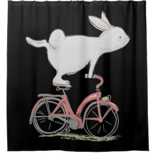 Cute Bunny Rabbit On Bike Cycling Bicycle Shower Curtain