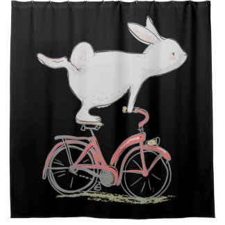 Cute Bunny Rabbit On Bike  Cycling Bicycle Shower Curtain