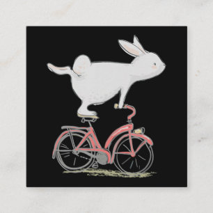 Cute Bunny Rabbit On Bike Cycling Bicycle Square Business Card