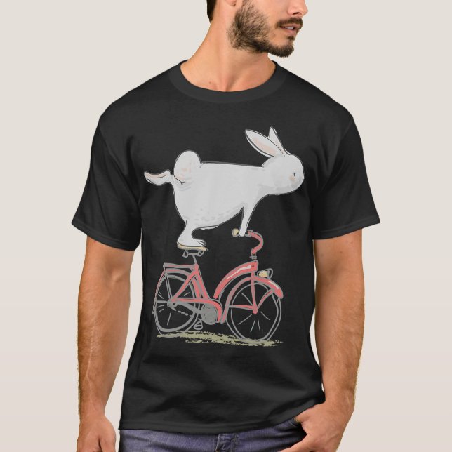 Cute Bunny Rabbit On Bike  Cycling  Bicycle T-Shir T-Shirt (Front)