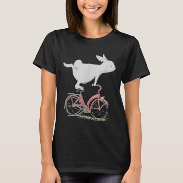 Cute Bunny Rabbit On Bike Cycling Bicycle T-Shirt (Front)