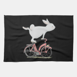 Cute Bunny Rabbit On Bike  Cycling Bicycle Tea Towel