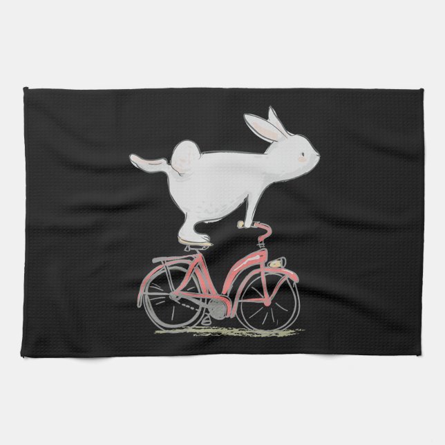 Cute Bunny Rabbit On Bike  Cycling Bicycle Tea Towel (Horizontal)