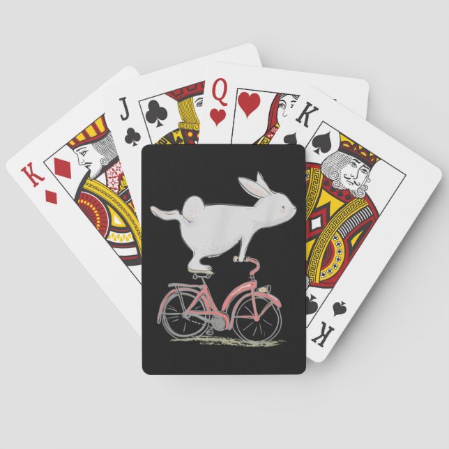 Cute Bunny Rabbit On Bike Cycling Playing Cards (Back)