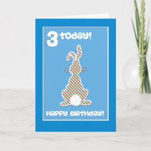 Cute Bunny Rabbit on Blue 3rd Birthday Greeting Card