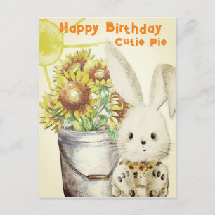 Cute Bunny Rabbit Orange Yellow Sunflowers Postcard