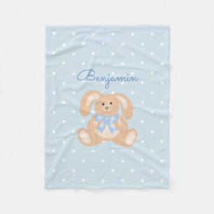 Cute Bunny Rabbit Pastel Blue Polka Dots Kids Fleece Blanket