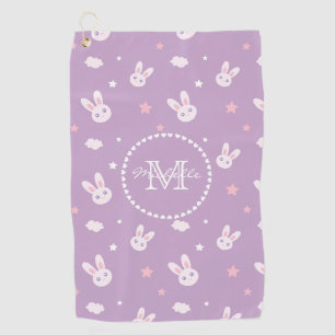 Cute Bunny Rabbit Pastel Pattern Name Monogram Golf Towel
