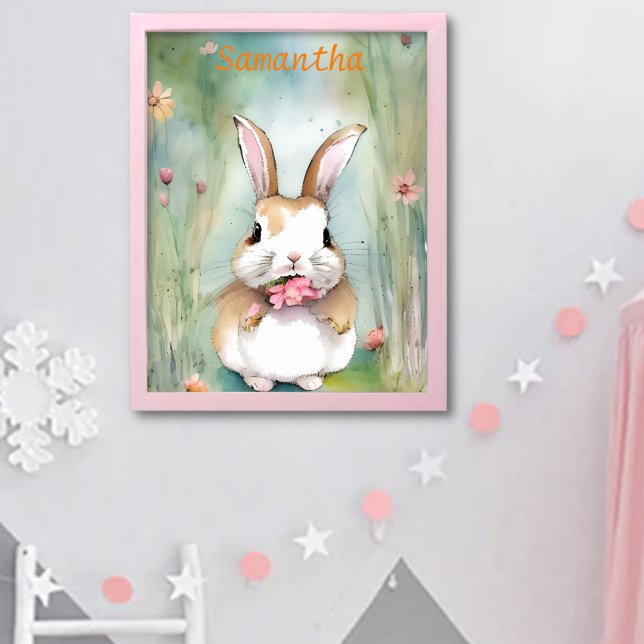 Cute Bunny Rabbit Pastel Watercolor Spring Flowers Poster (Creator Uploaded)