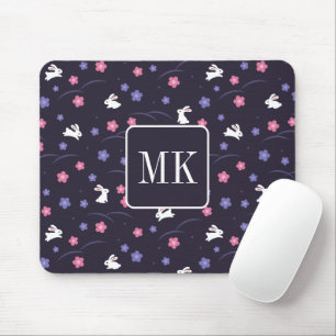Cute Bunny Rabbit Pattern Monogram Initials Purple Mouse Mat