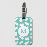 Cute Bunny Rabbit Pattern on Teal Monogram