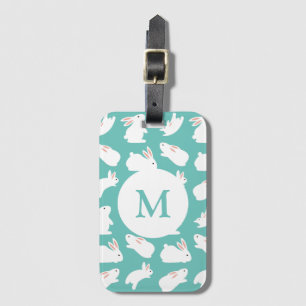 Cute Bunny Rabbit Pattern on Teal Monogram Luggage Tag